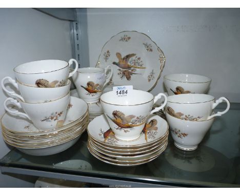 A six setting Royal Stuart 'Pheasant' dinner and tea service including; cups, saucers, bowls, dinner plates, etc - (no teapot