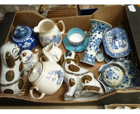 A quantity of miscellaneous china to include a Delft vase, Staffordshire 'Gibsons' teapot, Mantle spaniels, Aynsley teacup an