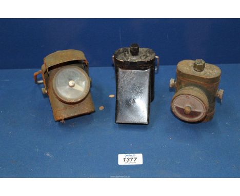 A Battery Torch (4.5 volt) Lamp No. 1 J.L. Ltd with rotary clear and red lens and a similar Lamp with a rotating knob to the 