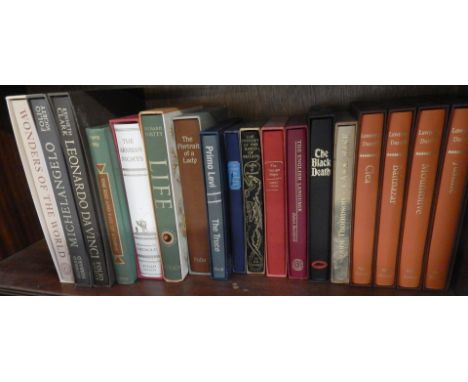 Folio Society. A group of books, including Wonders of the World, Michelangelo, Leonardo di Vinci, Arabian Nights, Life, The R