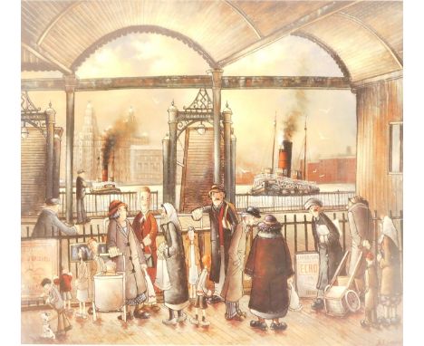 After Brian J Gordan. Waiting For The Ferry, limited edition print, signed in pencil to margin, numbered 338/1000, 49cm x 43c