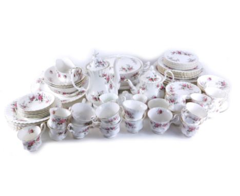 A Royal Albert Lavender Rose pattern porcelain part dinner, tea and coffee service, to include coffee pot, tea pot, gravy boa