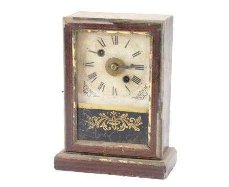 A late 19thC American faux rosewood cased mantel clock, the rectangular clock with a white painted Roman numeric dial, and a 