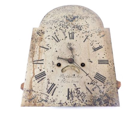 Bothamley of Boston. A 19thC clock movement, with a white enamel Roman numeric dial, seconds dial and date aperture, 45cm hig