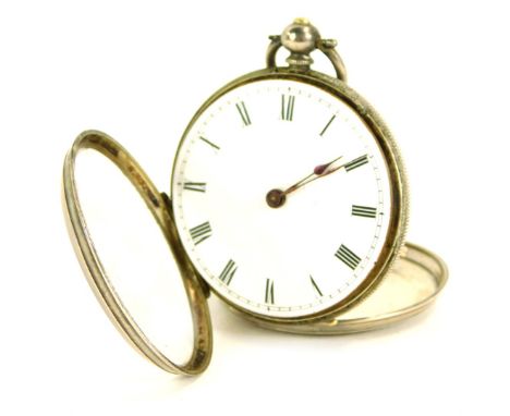 A silver pocket watch and carry dome, with a white enamel dial, key wind, circa 19thC, marked Fine Silver P &amp; C, Serial N