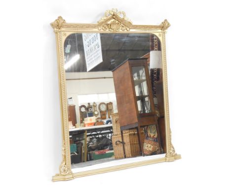 A 19thC gilt framed overmantel mirror, shell capped top, with reeded borders, rectangular mirror plate, 162cm high, 124cm wid