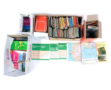A collection of Ordnance Survey maps, modern guides, and Ordnance Survey Sheet 8 Midland Guide from 1946, Routemaster guides,