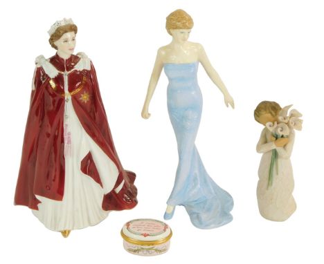 A group of porcelain, comprising a Royal Worcester In Celebration of The Queen's 80th Birthday 2006 Order of the British Empi