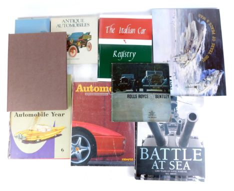 Automotive related books, including Automobile Year 1958-59, 1994-1995, The History of Motor Racing, The Italian Car Registry