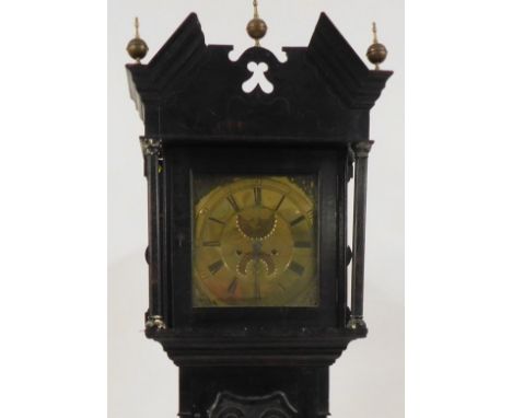 George Womersley. A Georgian and later oak longcase clock, square brass dial with rococo scroll spandrels, moon face and date