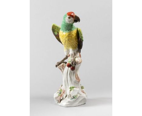A MEISSEN LARGE MODEL OF A PARROT  First half XX blue crossed sword mark model mark incised A43a  Naturalistically modelled w