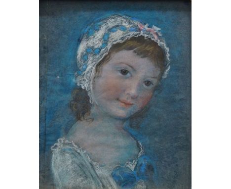 French School, early 19th century- Portrait of a young girl in a bonnet; pastel on paper, 25.5 x 20.5 cm. Framed and glazed. 