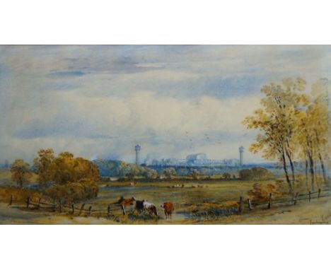 Frederick Earp, British 1827-1897- View of Crystal Palace from Dulwich; watercolour and bodycolour heightened with white on p
