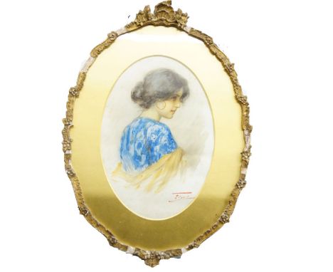Fiari, Italian School, early 20th century- Portrait of a lady from behind, turned to the right; watercolour heightened with w