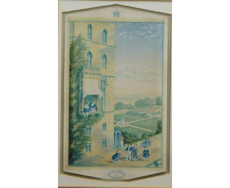 George Baxter, British 1804-1867- Scene at Windsor Castle and the Whole of the Royal Family in 1850; hand-coloured lithograph