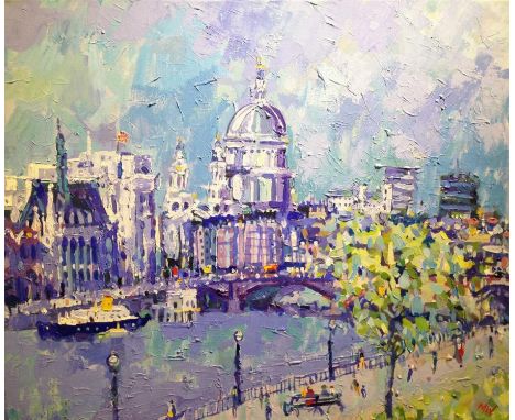 Artist: Michael Warren Artwork Title: St. Paul from the South Bank Size: 61 x 51 cm Media: Oil on canvas  Artist Info:  Micha