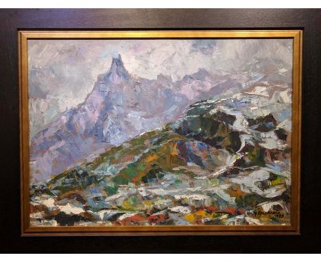 Artist: Renzo Roncarolo (1916 - 2000) Artwork Title: Mountain Size: 85 x 65 cm Media: Oil on canvas  Artist Info:  Renzo Ronc