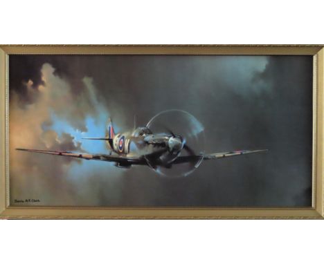 Barrie Clark gilt framed print of a spitfire. Approx. 50 x 100cm

Reasonable used condition 