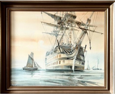 BRIAN ENTWISTLE, WATERCOLOUR, 'MAN OF WAR- FIRST RATER', FRAMED AND GLAZED, APPROX 47 x 59cm

REASONABLE USED CONDITION 