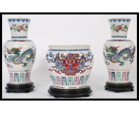 A set of three Franklin Mint ceramic Chinese inspired items from the Dance of the Celestial Dragon collection comprising of t