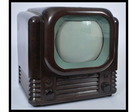 A stunning vintage 20th Century&nbsp;Art Deco bakelite Bush TV, Bush Radio Television Receiver TV22, brown marbled bakelite c