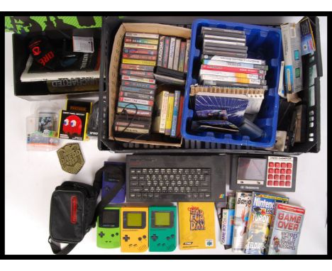 A collection of assorted vintage games, consoles and merchandise to include a ZX Spectrum, approx 30+ games vastly Commodore 