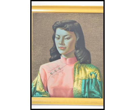 A vintage retro mid 20th century Vladimir Tretchikoff print on board of Miss Wong being set in vintage frame.Measures: 60cm h