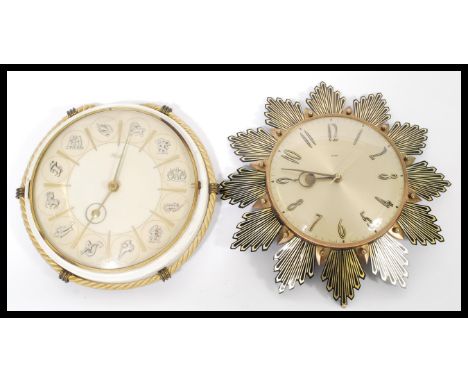 A vintage mid century retro Metamec sunburst clock along with a vintage Zodiac clock. Please see images.