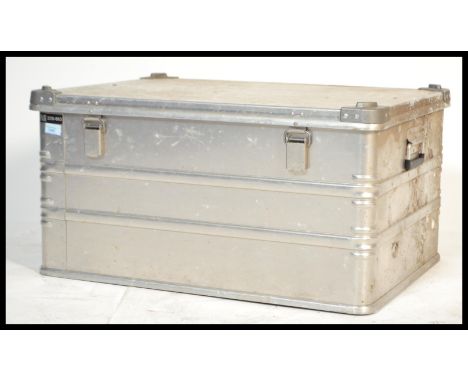 A vintage 20th Century BETRA aluminium steamer trunk, hinged top with carry handles to the side. 76cms X 40cms X 56cms 