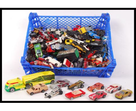 A collection of approx 150x assorted loose vintage Hotwheels diecast model cars to include; Minitrek and Surf Crate with lots