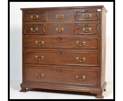 A good 19th century mahogany chest of drawers being raised on bracket feet with a 6 short drawers over 3 deep graduating draw