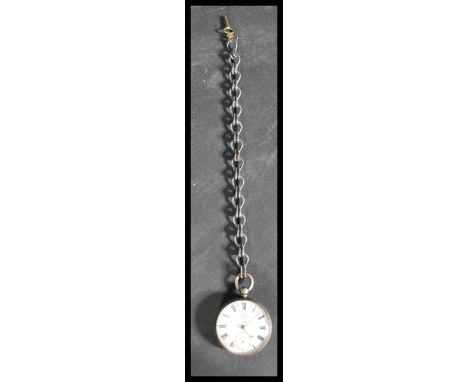 A 19th century Victorian silver hallmarked pocket watch by Bennet of London having a white enamel face with Roman numeral cha