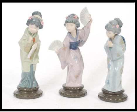 A group of three pieces of Lladro porcelain figures modelled as Geisha girls to include Madam Butterfly 4991,&nbsp;Oriental S