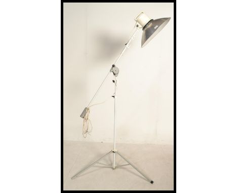 A large vintage retro floor standing Photax Interfit cantilever photographic lamp on a large adjustable tripod base with coni
