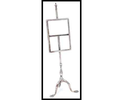 A George V silver hallmarked novelty photograph frame modelled as a Georgian tripod pole screen having finial to top with rec