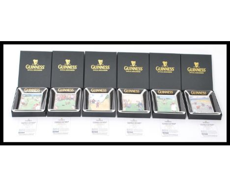 A set of six Guinness advertising ceramic pin trays each featuring Bateman Cartoons. Includes Pebble Beach 247/250, Jolly Ump
