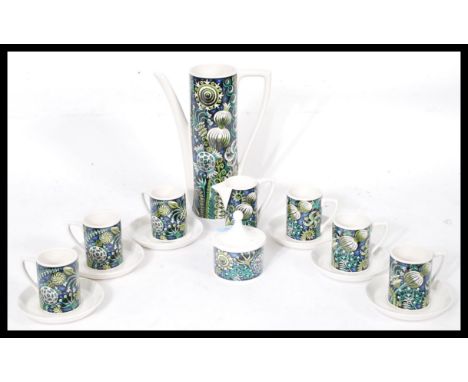 Susan William Ellis - Portmeirion - A 1960s Magic Garden pattern coffee set comprising totem coffee pot, six tall cans and sa