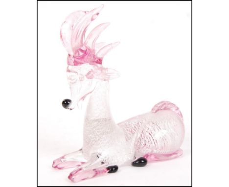 Alfredo Barbini - Murano - An Italian mid 20th Century retro vintage studio art glass sculpture / ornament of a stylised deer