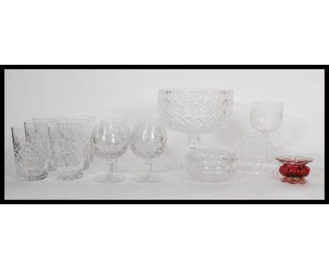 A collection of vintage 20th Century cut glass crystal to include brany glasses, tumblers, rose bowl etc please refer to imag