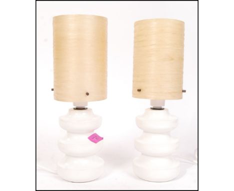 Sheerlite Doulton - A pair of mid 20th Century retro vintage glazed white ceramic&nbsp;lamps having acrylic spun lampshades, 