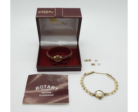 A 9ct gold ladies Rotary watch and strap, together with another 9ct gold ladies watch and strap, weight together with four ex