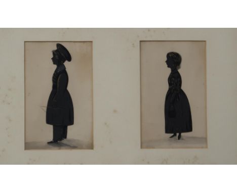 BRITISH SCHOOL (19th century)Silhouette profile portraits, 14 x 9cm and two portrait heads&nbsp; Condition Report:Available u