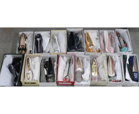 A collection of ladies pump shoes, mainly Italian and size 38, together with a pair of men's size 9 1/2 black leather brogues
