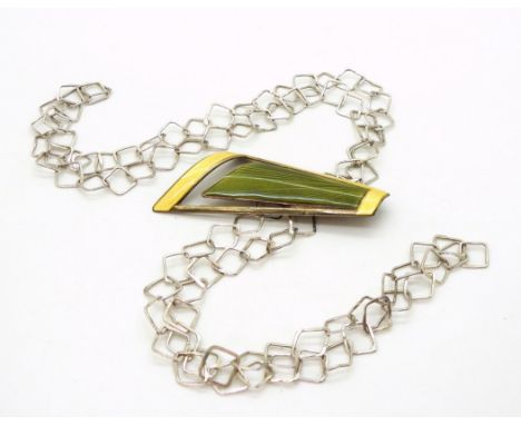 An Aksel Holmsen of Norway silver gilt enamel brooch, together with a silver modernist style handmade chain with London hallm