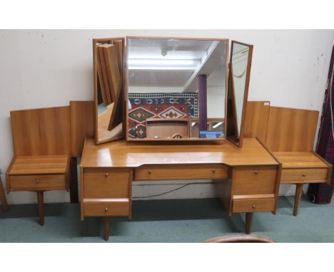 A lot comprising mid 20th century Younger teak triple plate mirror back dressing table, 137cm high x 137cm wide x 57cm deep a