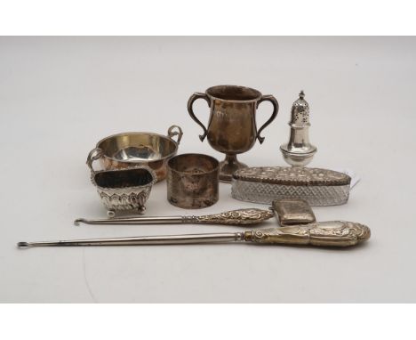 A collection of silver including a silver Christening cup, by Kenneth Tyler Key, Birmingham, a silver salt, a silver napkin r