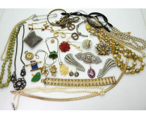 Good diamante dress clips, a Michaela Frey Pendant and bangle, A German rolled gold bracelet, a string of cultured pearls wit