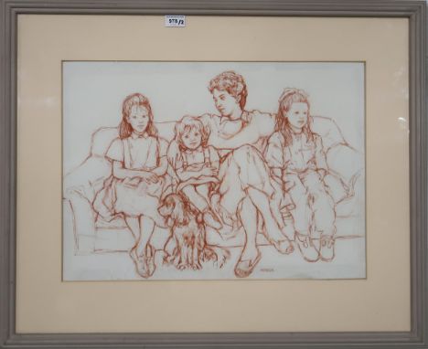 ANNE ANDERSON (SCOTTISH b. TRINIDAD) &nbsp;FAMILY PORTRAIT &nbsp;Sanguine on paper, signed lower right,&nbsp; 42 x 57cm&nbsp;