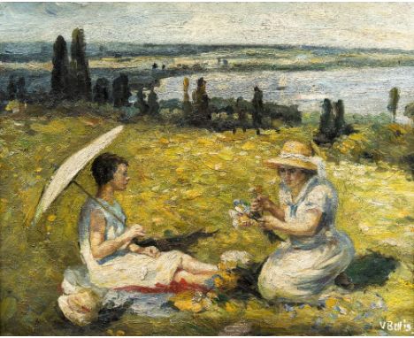 *AR Attributed to VANESSA BELL (1879-1961) BritishPicking Flowers on the South CoastOil on canvasSigned and dated 1940 x 33 c