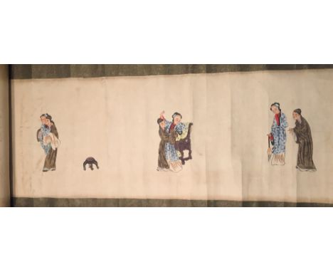 CHINESE SCHOOL (19th/20th century)Erotic ScenesWatercolour scroll paintingSigned and with red seal markApproximately 356 cm l